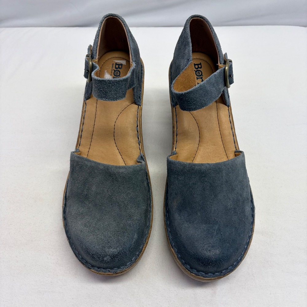 Born Nellie Mary Jane Wedge Sandals Womens 9 Blue Suede Comfort Shoe Boho - Picture 5 of 11